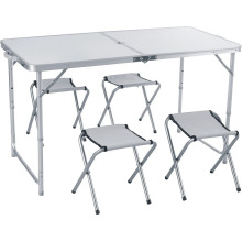 Height Adjustable Aluminum Folding Portable Table with Folding Stools for Parties